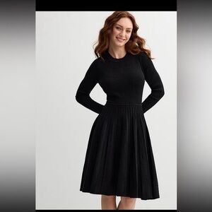 NEW Draper James  Black & METALLIC Long Sleeve SWEATER PLEATED SKIRT Dress SZ M